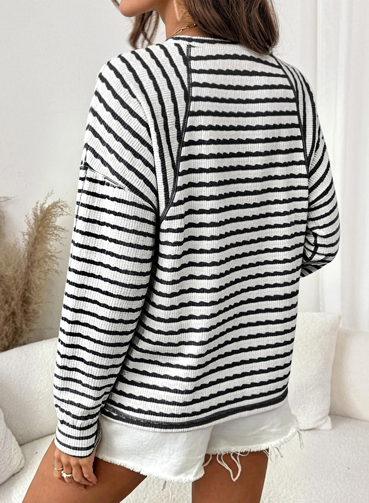 Top Casual Textured Striped Long Sleeve Pullover Knit
