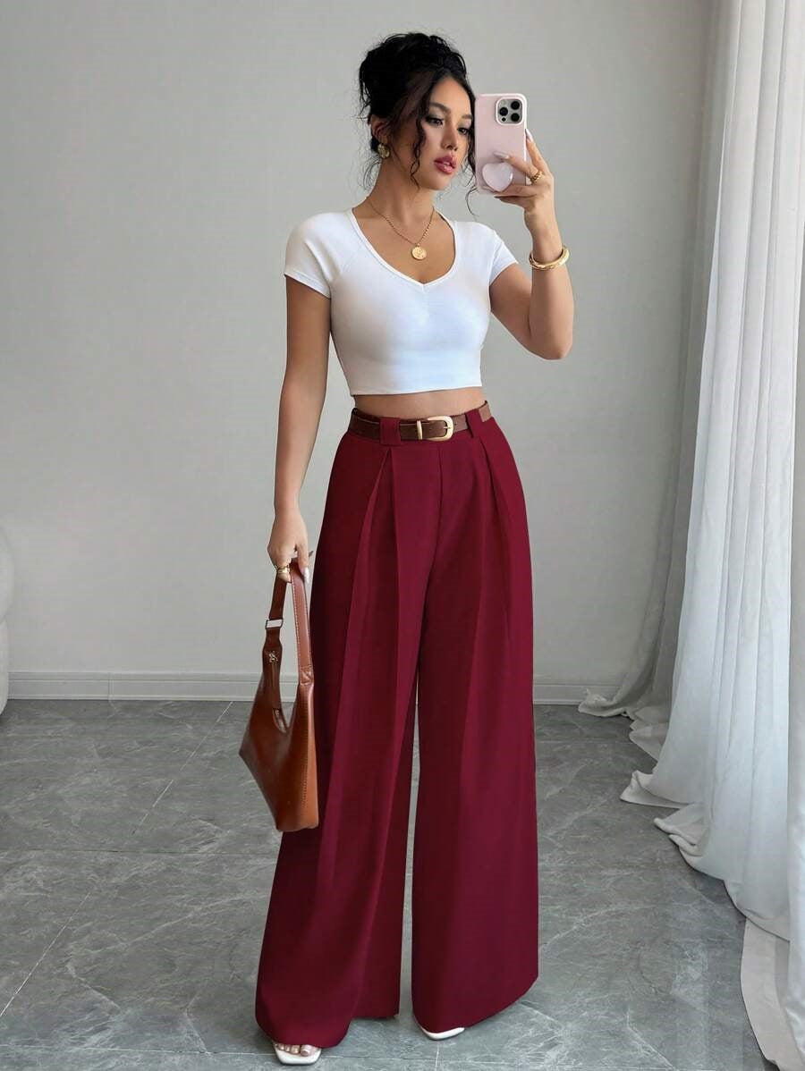 Women's High Waist Pleated Wide Leg Dress Pants
