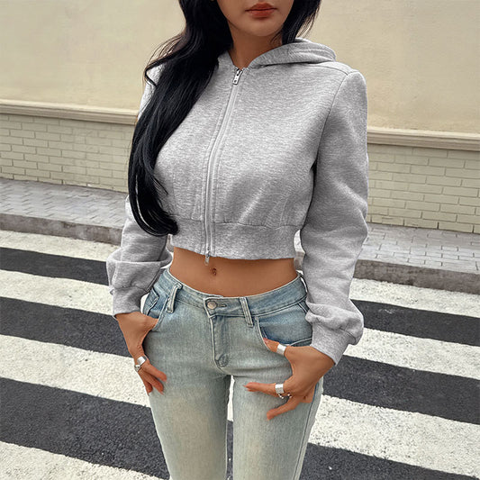 Trendy Y2K Zip Up Crop Hoodie for Women Fall Street Style