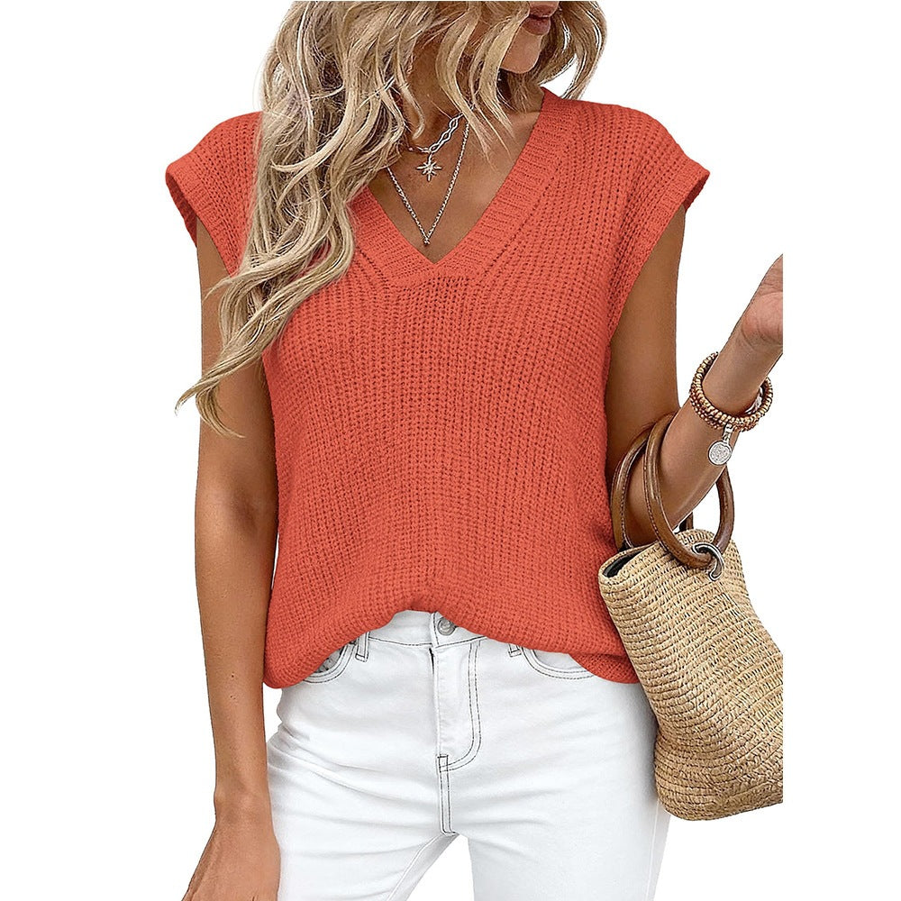 Women’s V Neck Sleeveless Knit Sweater Vest Loose Casual Summer Pullover Top