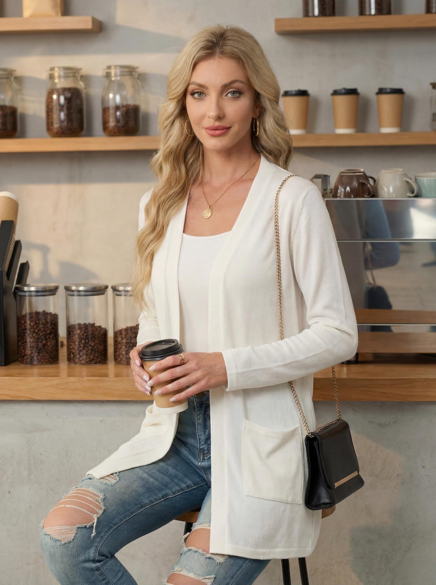 Open Front Cardigan Lightweight Knit Long Sleeve Top