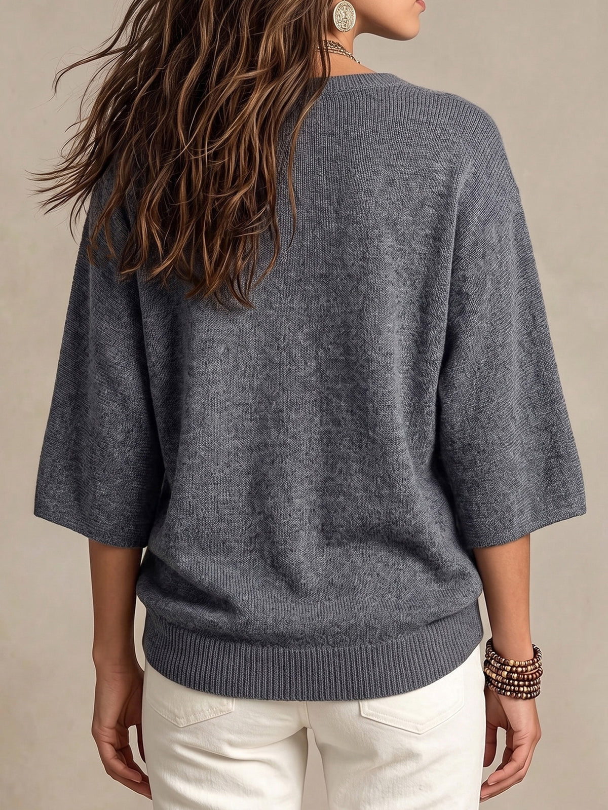 Women's Oversized Crew Neck Batwing Knit Top