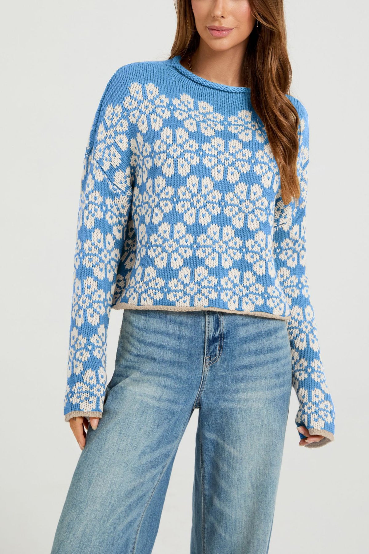 Women's Oversized Colorblock Fair Isle Crewneck Sweater