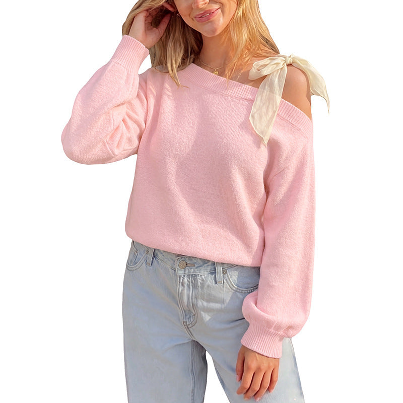 Pink Bow Sweater Asymmetric Cutout Coquette Knit