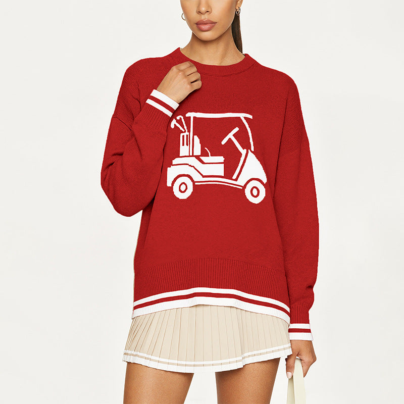 Women's Oversized Golf Cart Crew Neck Sweater
