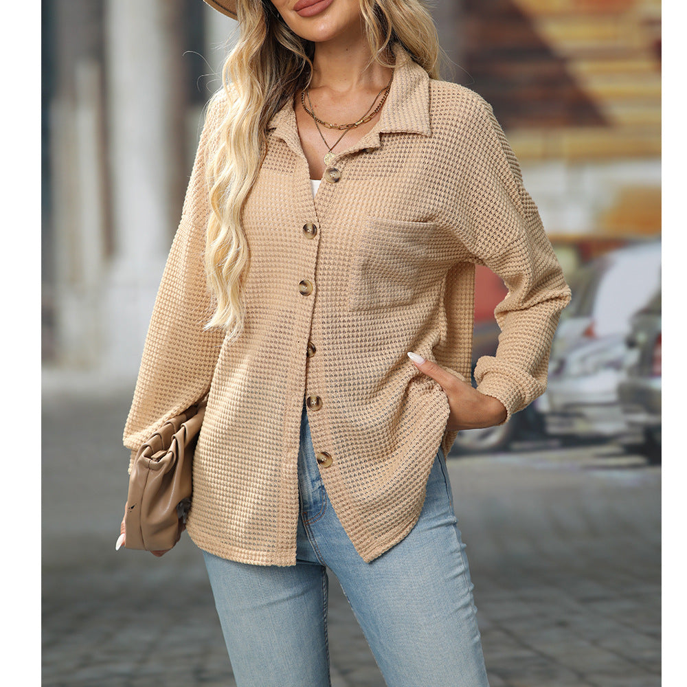 Waffle Knit Button-Up Shirt – Casual Fall Essential
