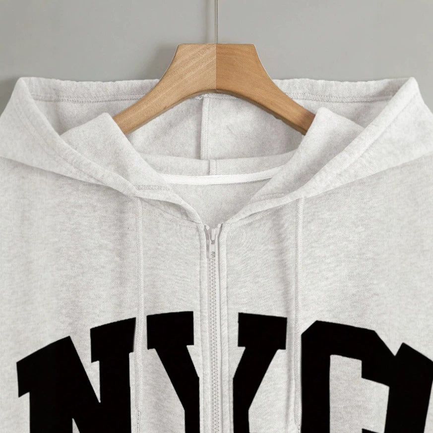 NYC Graphic Zip Up Oversized Hoodie