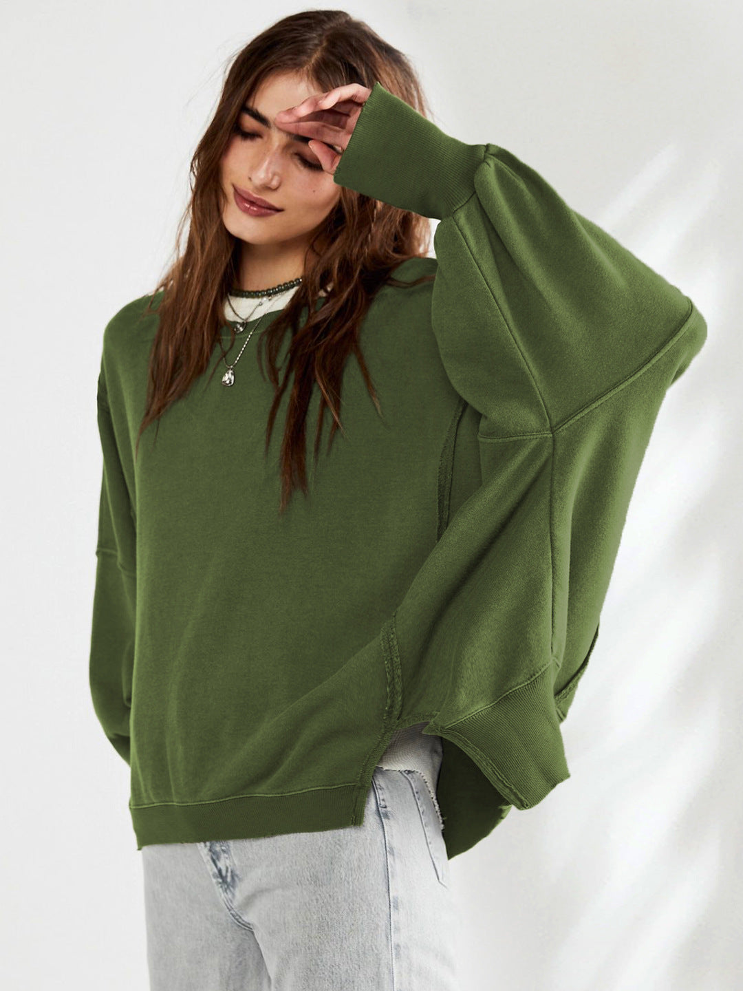 Oversized Crew Neck Long Sleeve Casual Knit Sweatshirt Top