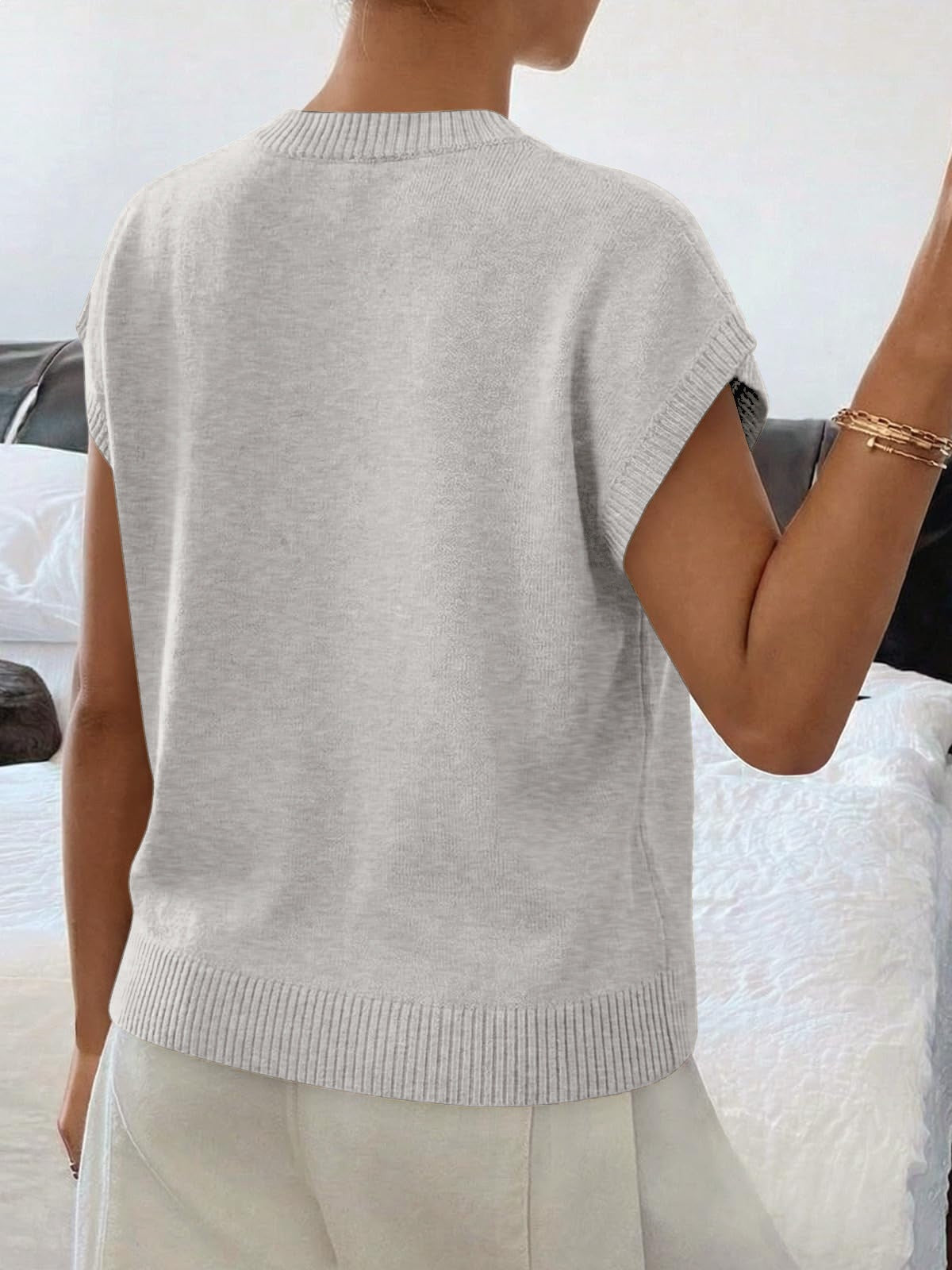 Womens 3D Floral Knit Top Short Sleeve Pullover