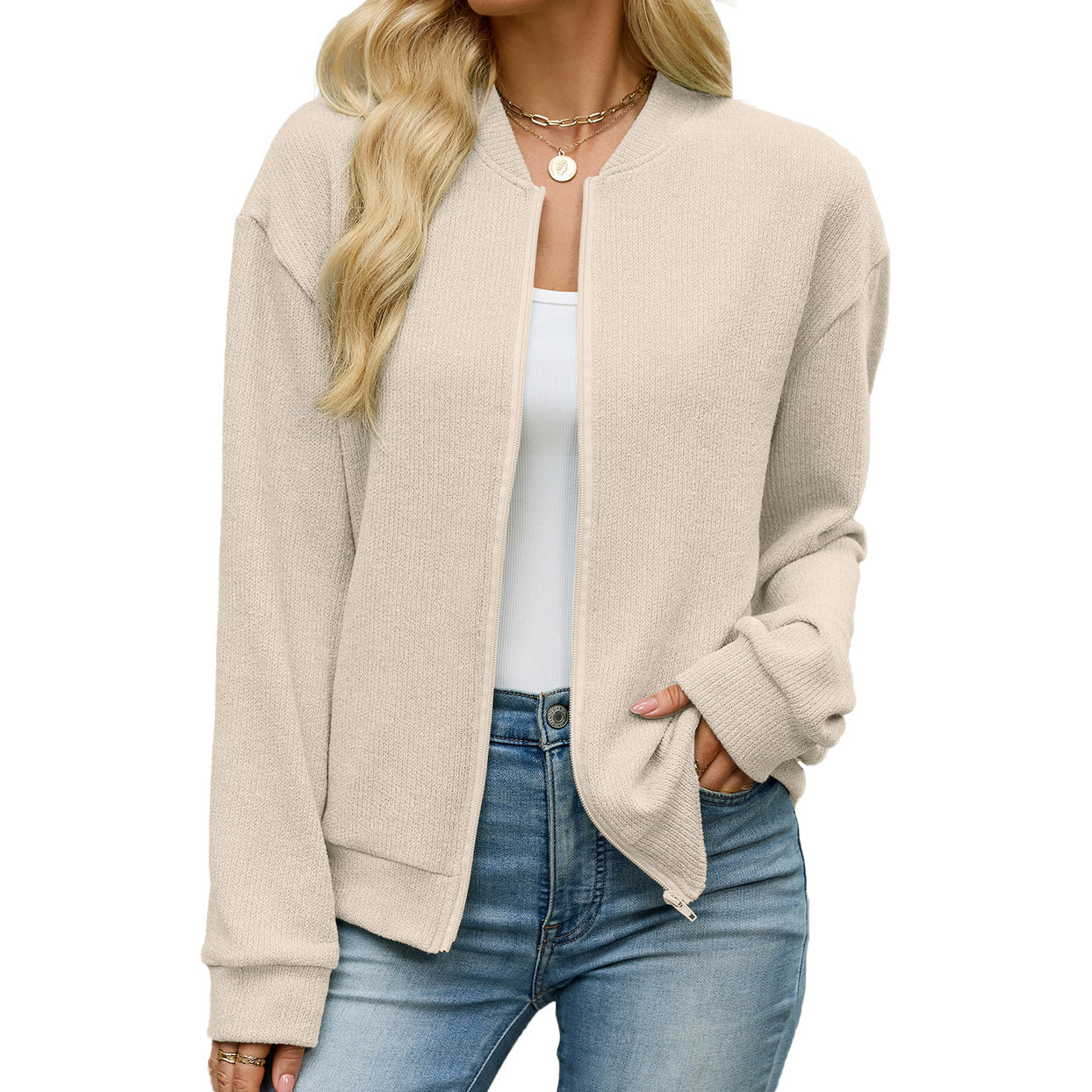 Women's Oversized Zip Up Cardigan Jacket Casual Long Sleeve
