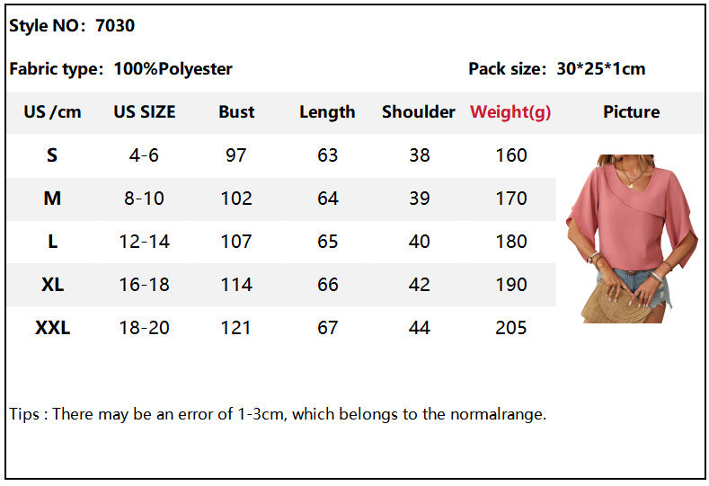 Women's Ruffled Split Sleeve V-Neck Casual Flowing Chiffon Top