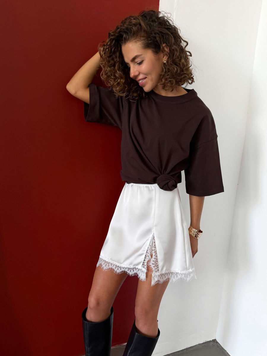 Satin Lace Mini Skirt Y2K Slip Skirt