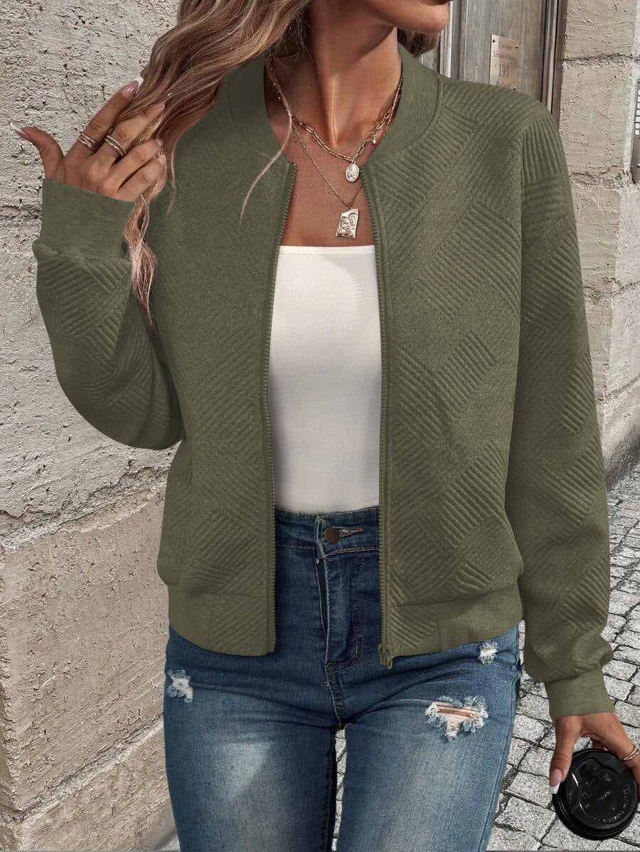 Geometric Textured Bomber Jacket with Pockets