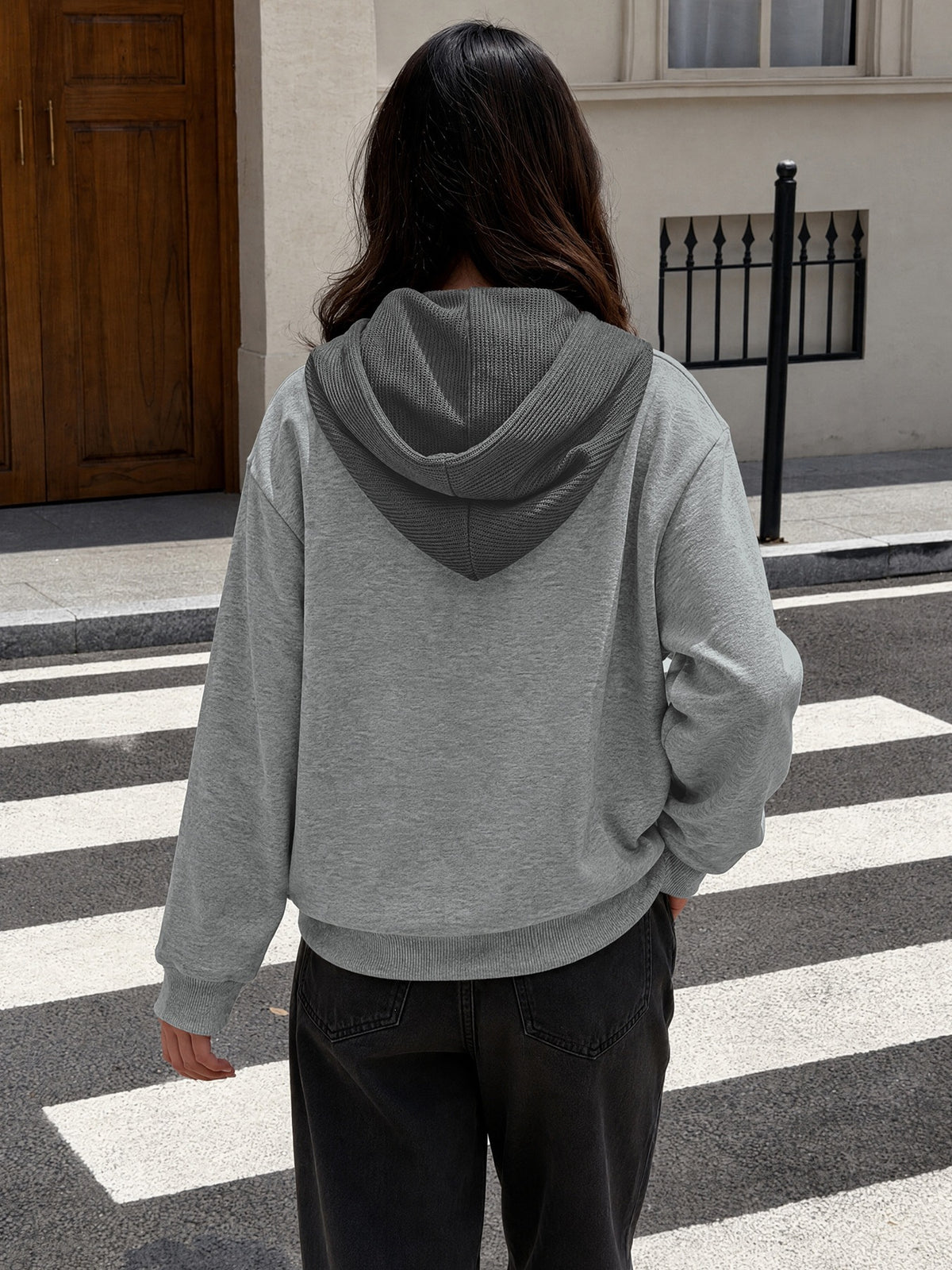 Women's Oversized Color Block Half Button Hoodie