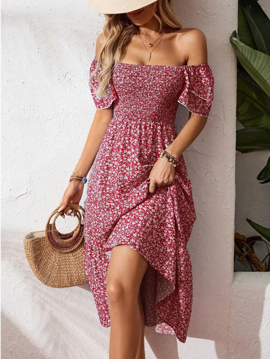 2026 Summer Square Neck Floral Dress for Women, Smocked