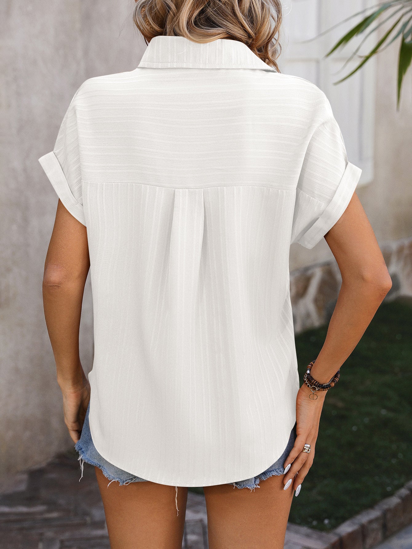 Black Button Up Blouse Women Collared Short Sleeve Top