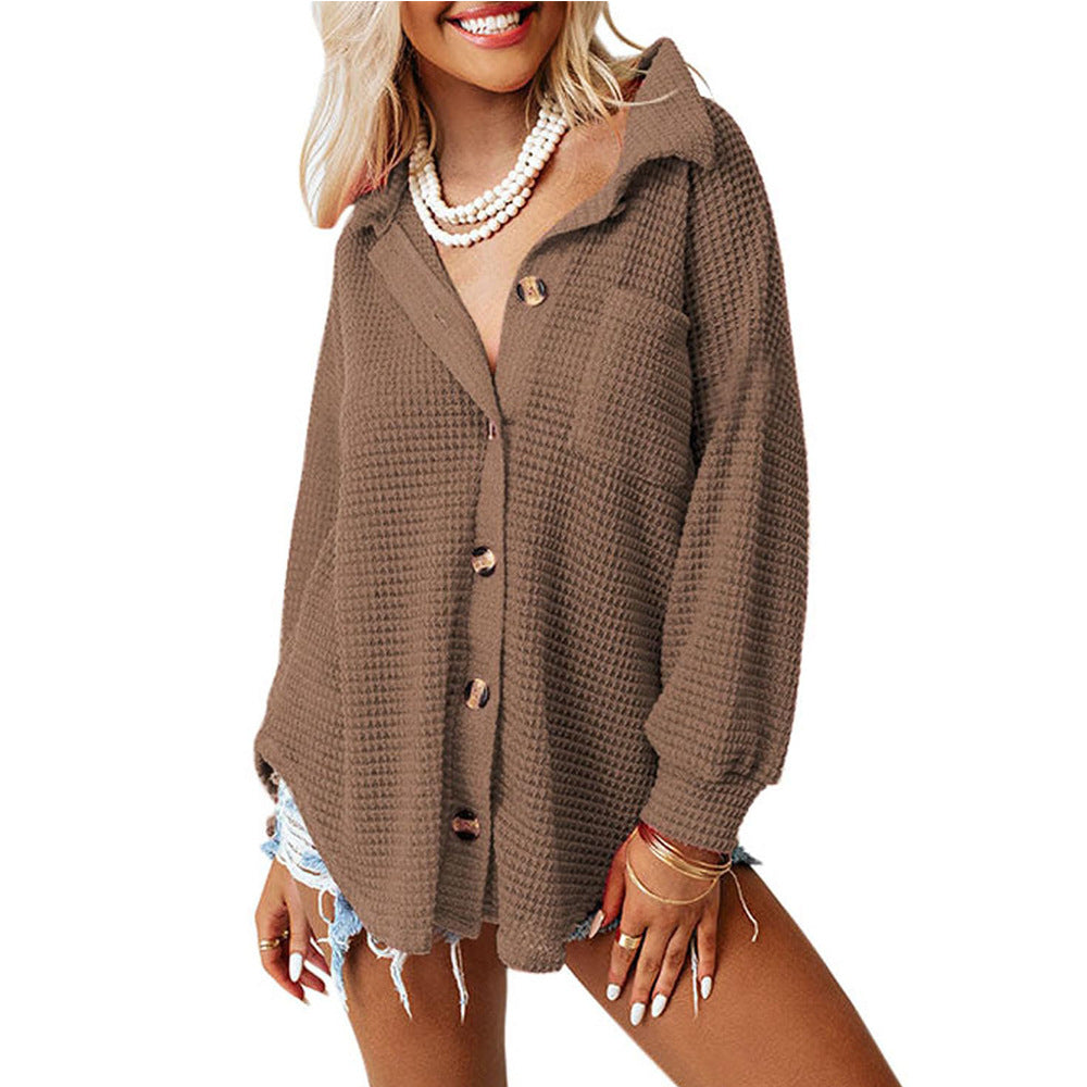 Waffle Knit Button-Up Shirt – Casual Fall Essential