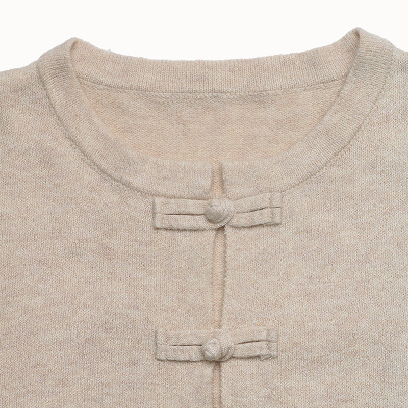 Frog Button Crew Neck Knit Cardigan Sweater
