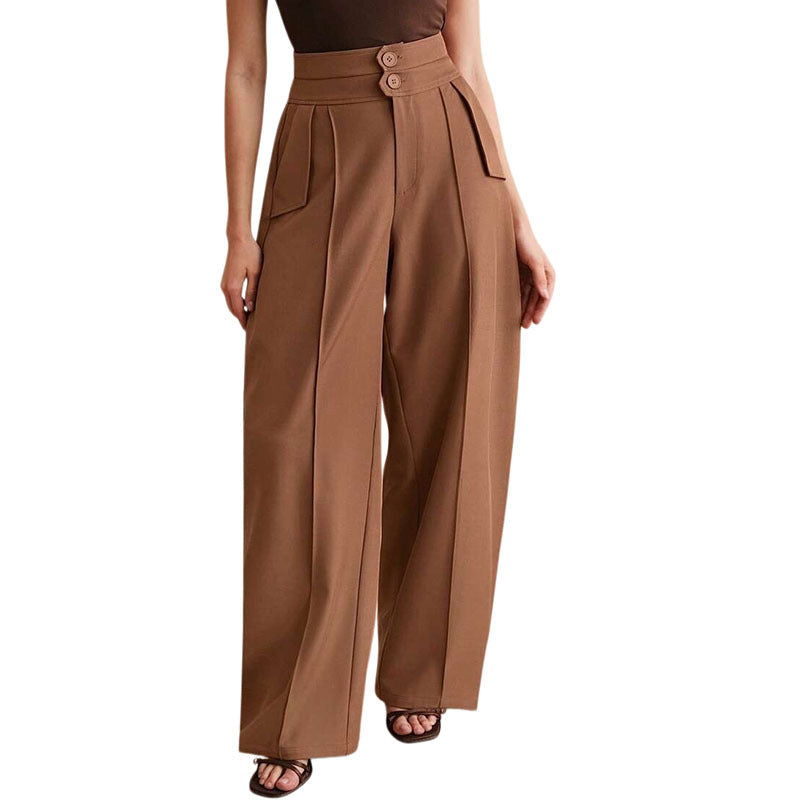 Women's High Waisted Wide Leg Curved Pants Casual Trousers