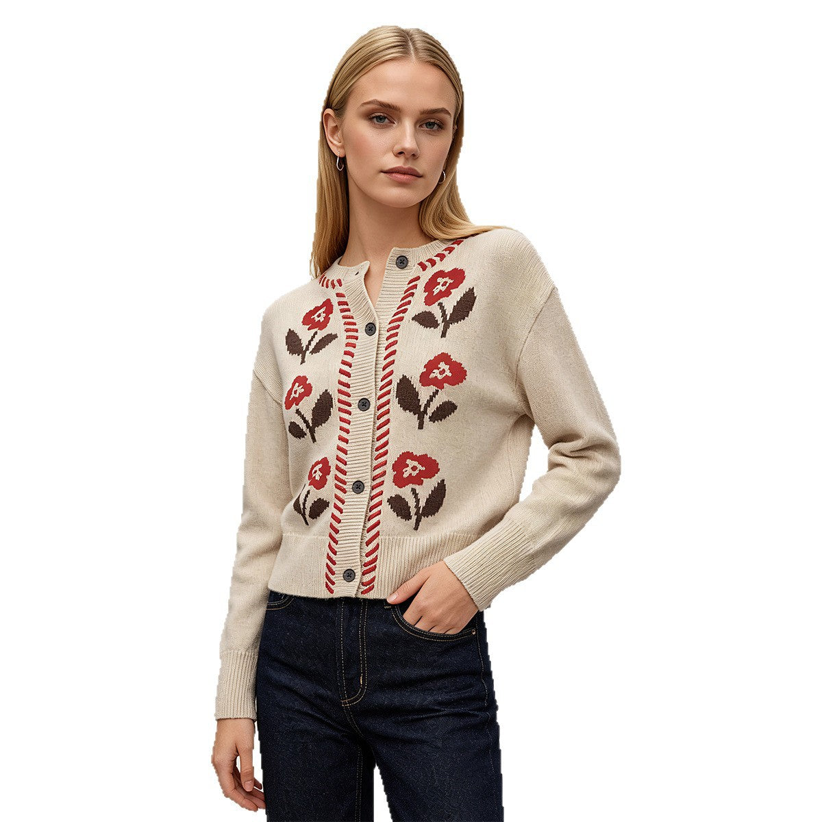 Women's Vintage Floral Knit Button Cardigan