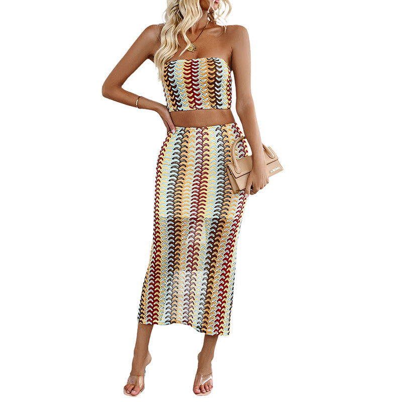 Colorful Striped Tube Top & Maxi Skirt 2 Piece Set