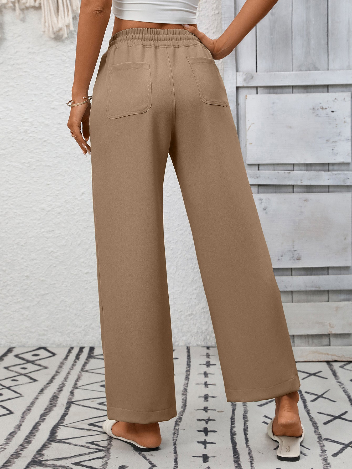 Wide Leg Drawstring Pants with Pockets High Waist Casual