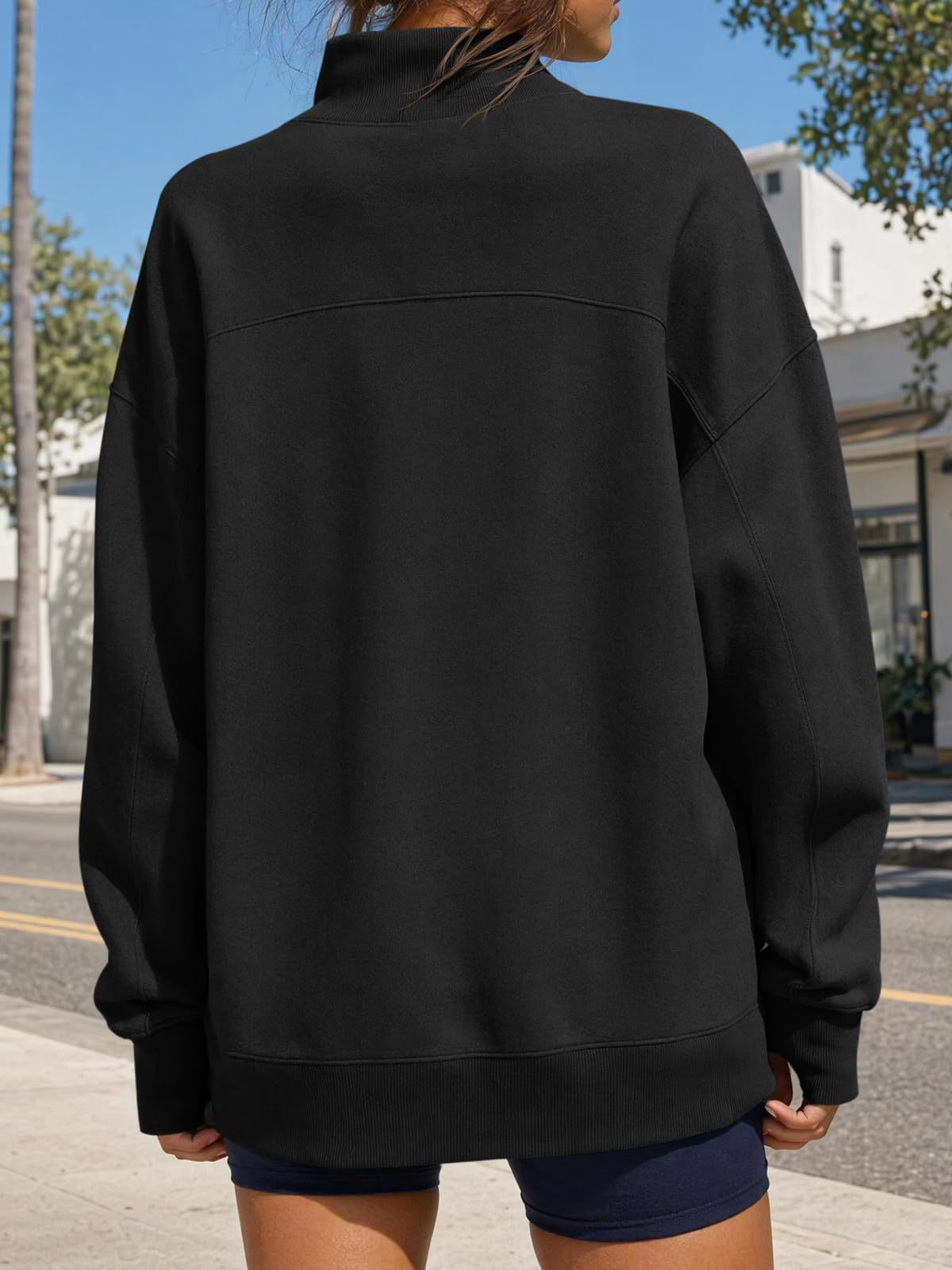 Mock Neck Oversized Womens Sweatshirt Solid Pullover Top