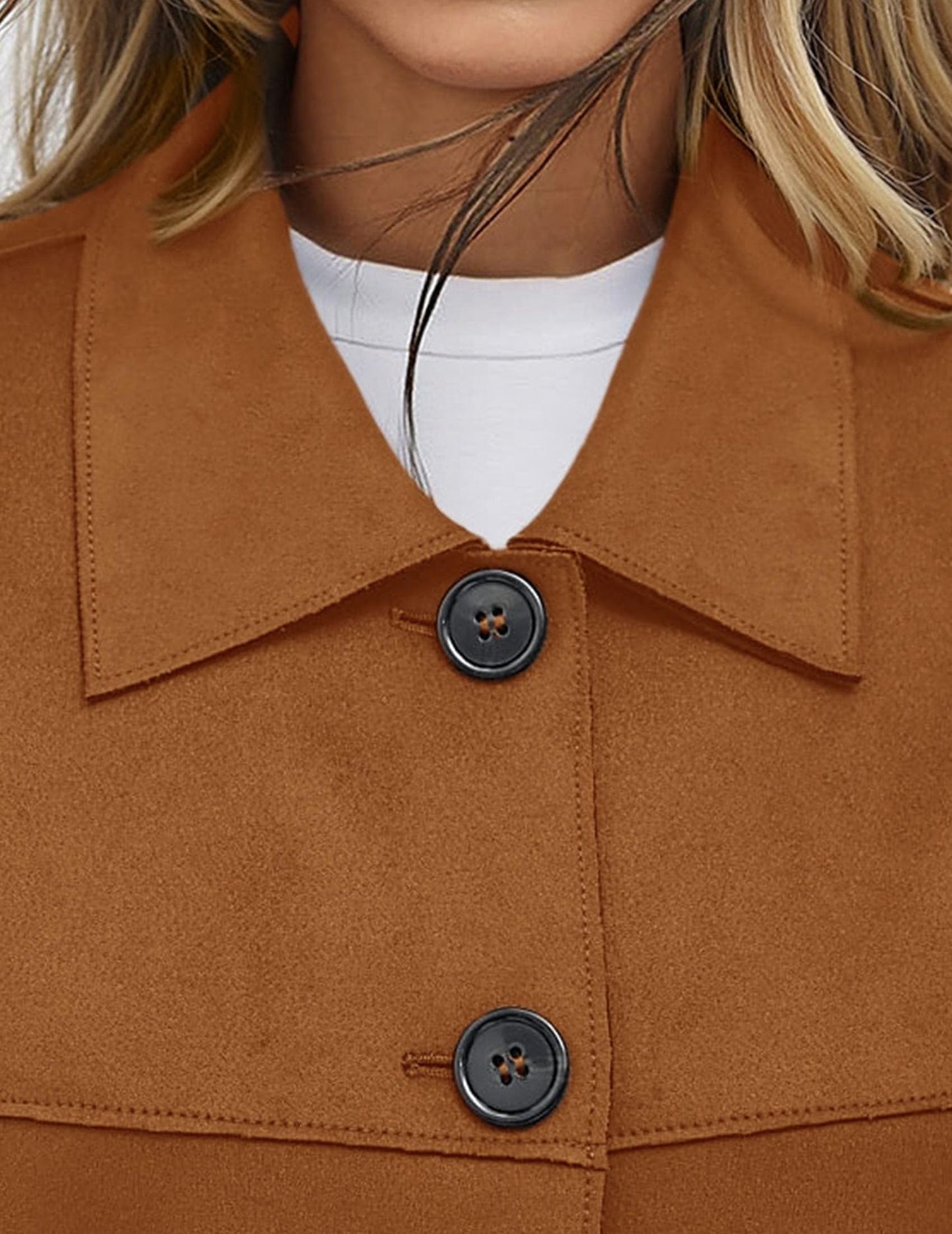 Solid Suede Jacket Western Cropped Button Front