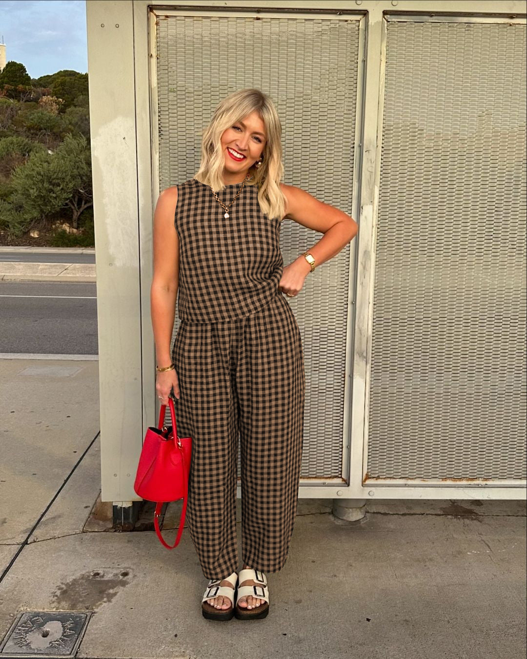 Women's Plaid Sleeveless Top & Pants Two Piece Set