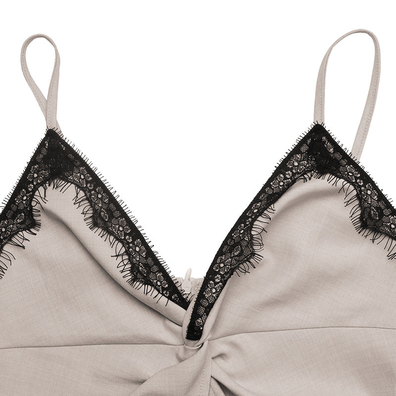 Lace Trim Cami Top French Chic Twist Front Tank