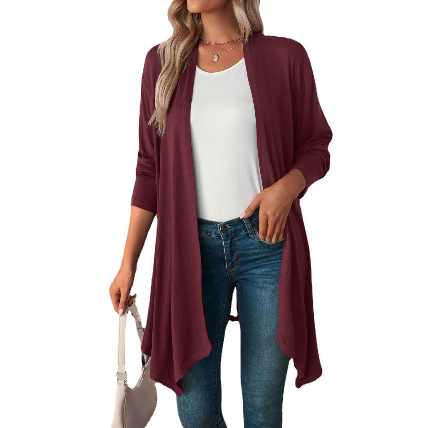 Women's Lightweight Solid Open Front Long Cardigan