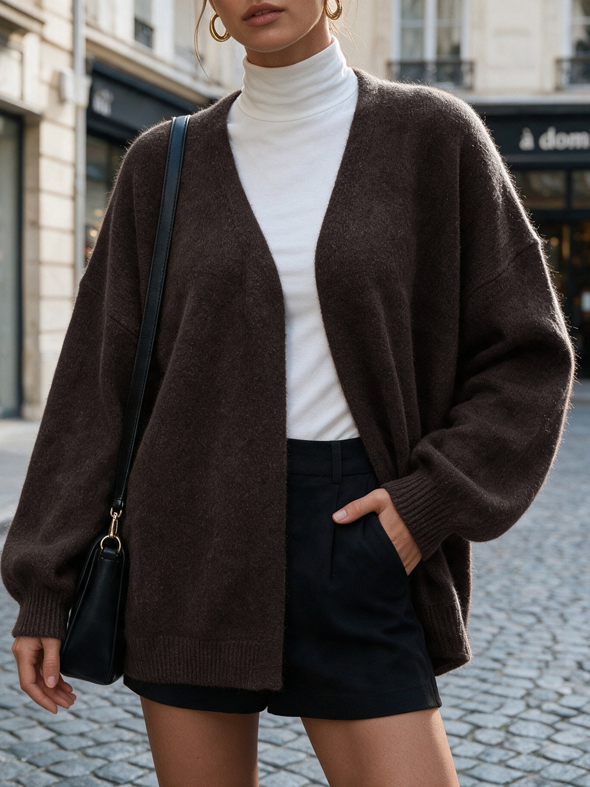 Women's Oversized Belted Cardigan V-Neck Knit Sweater