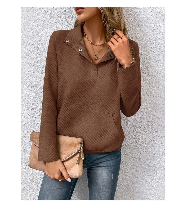 Textured Polyester Sweatshirt Casual Boutique Snap Collar