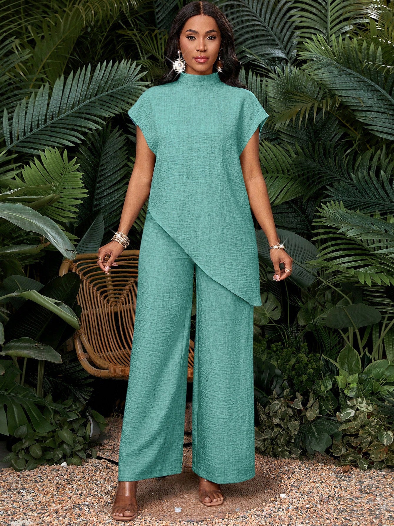 Solid Set Resort Textured Wide Leg Vacation
