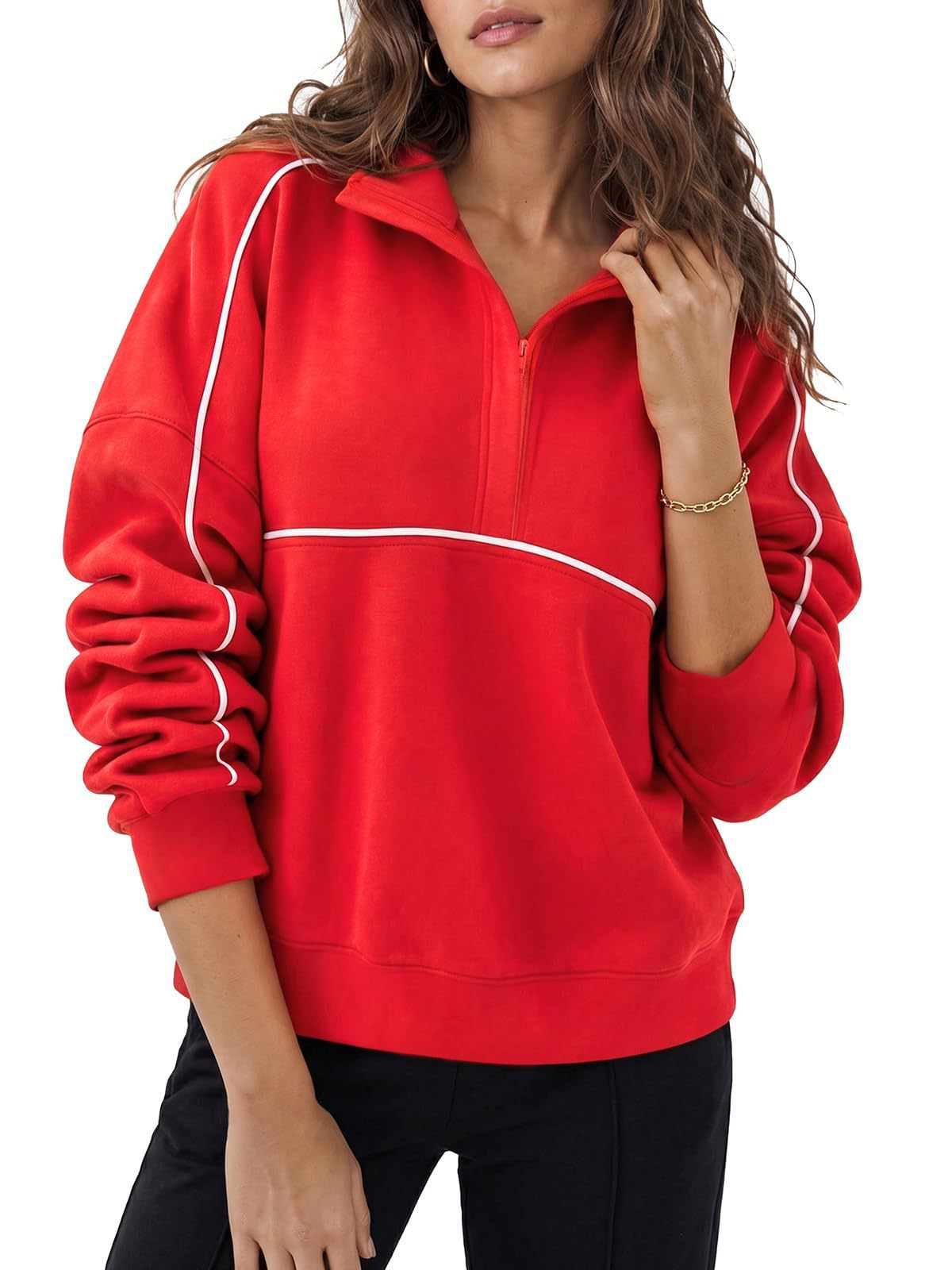 Contrast Piping Half Zip Pullover Sweatshirt