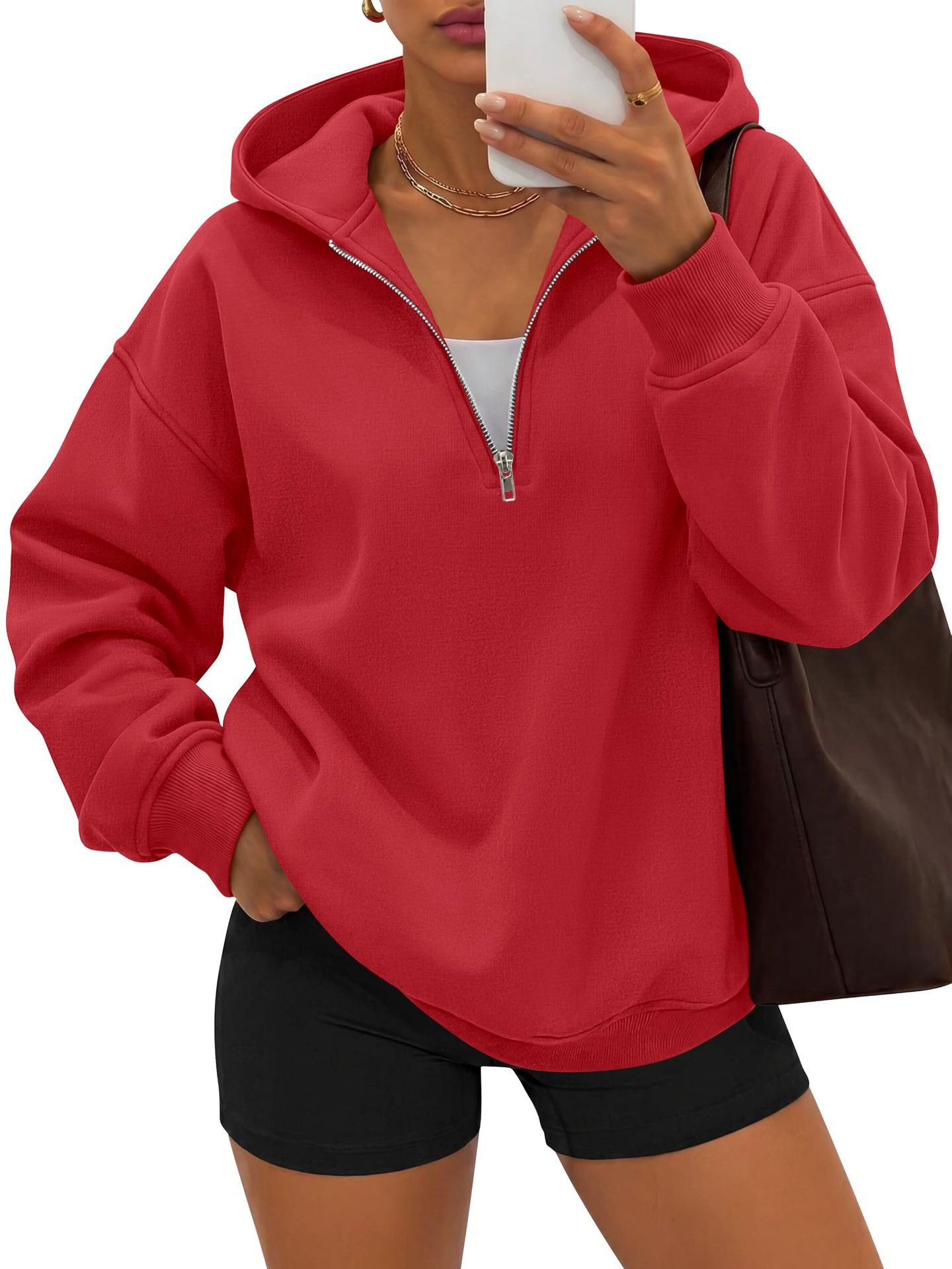 Half Zip Hoodie Relaxed Fit Pullover Sweatshirt