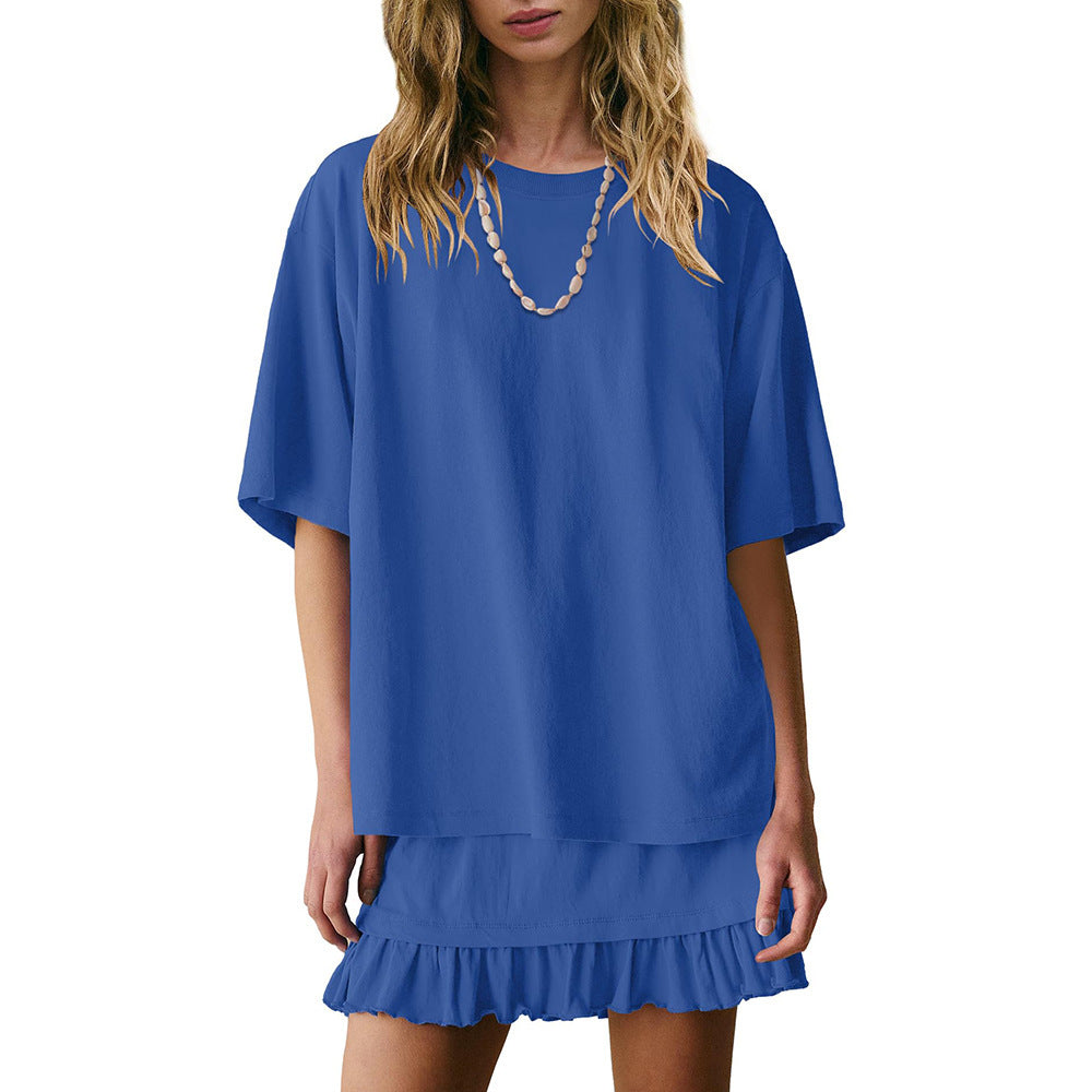 Casual Short Sleeve Top and Ruffle Mini Skirt 2-Piece Set
