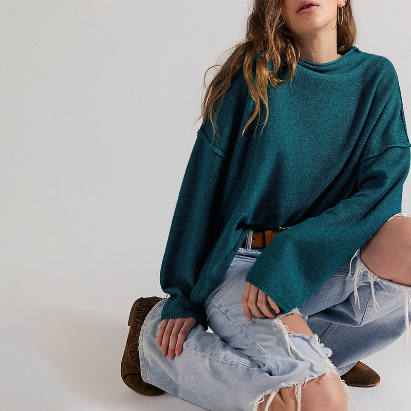 Women's Oversized Crew Neck Solid Pullover Sweater