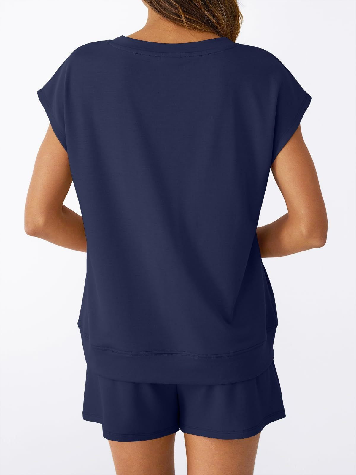 Women’s V Neck Short Sleeve Top and Drawstring Shorts Set Casual Summer Lounge Outfit