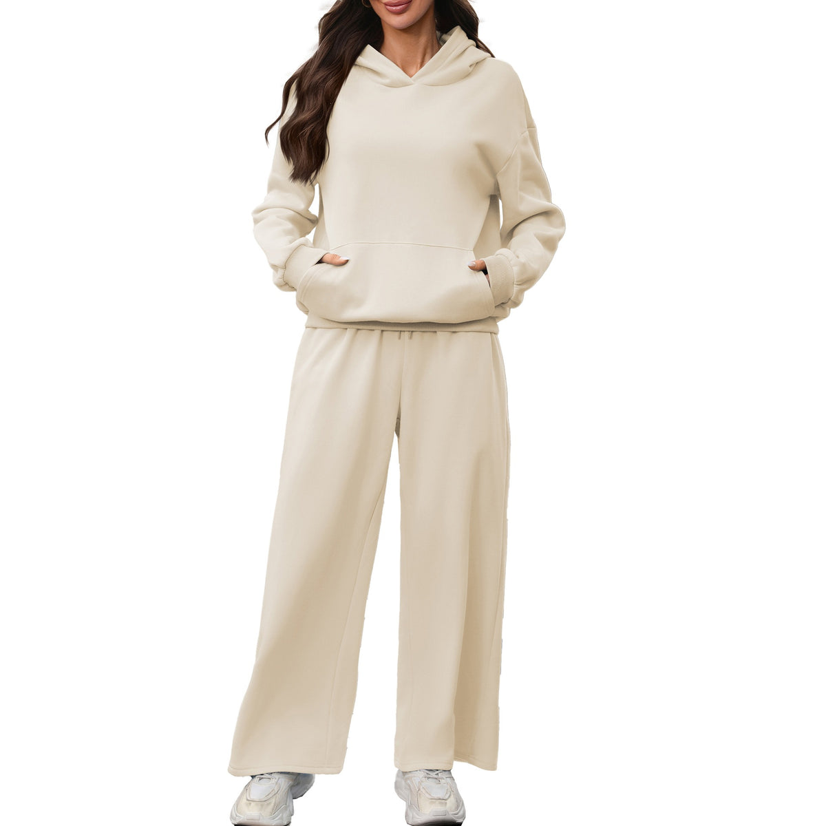Women's Fleece Hoodie Wide Leg Sweatpants 2pc Set