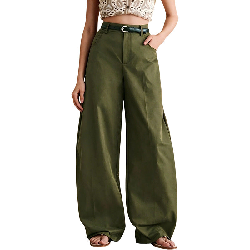 Women's High Waisted Baggy Barrel Leg Pants Cotton Casual