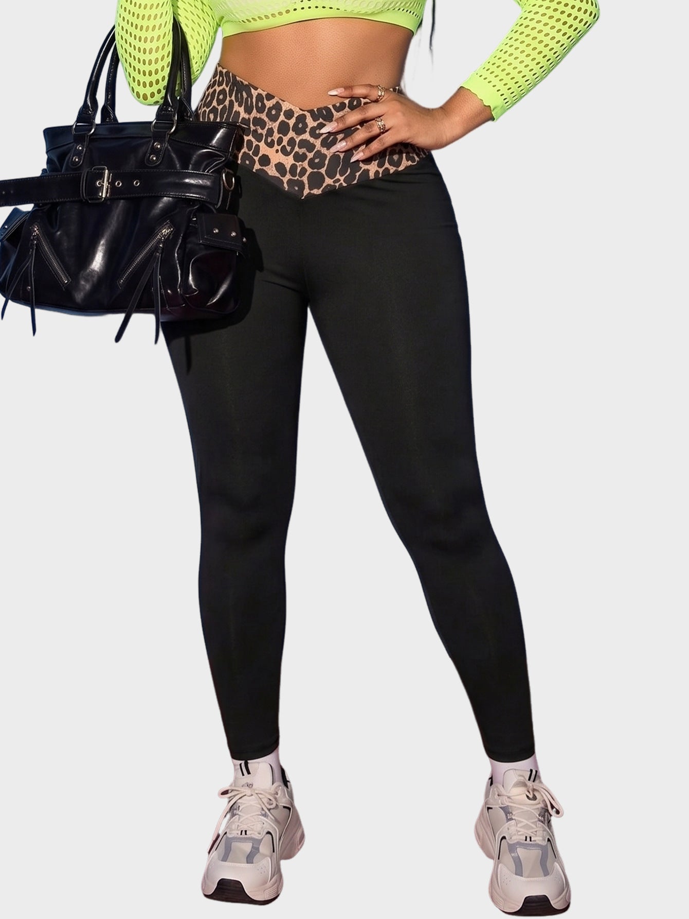 Plus Size Leopard Print High Waist Stretch Leggings Slim Fit