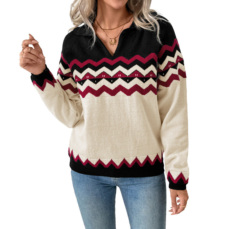 Women's Christmas Chevron Color Block Knit Sweater