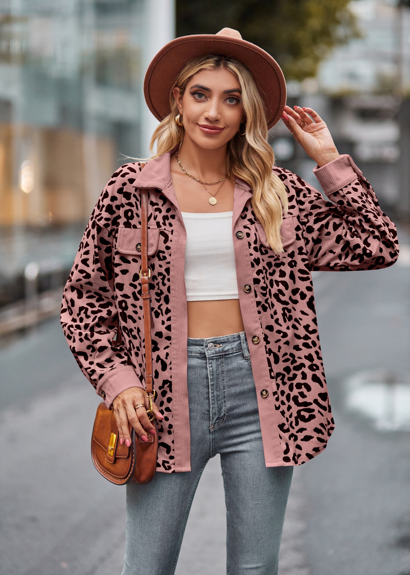 Leopard Print Shacket Button Up Long Sleeve Jacket