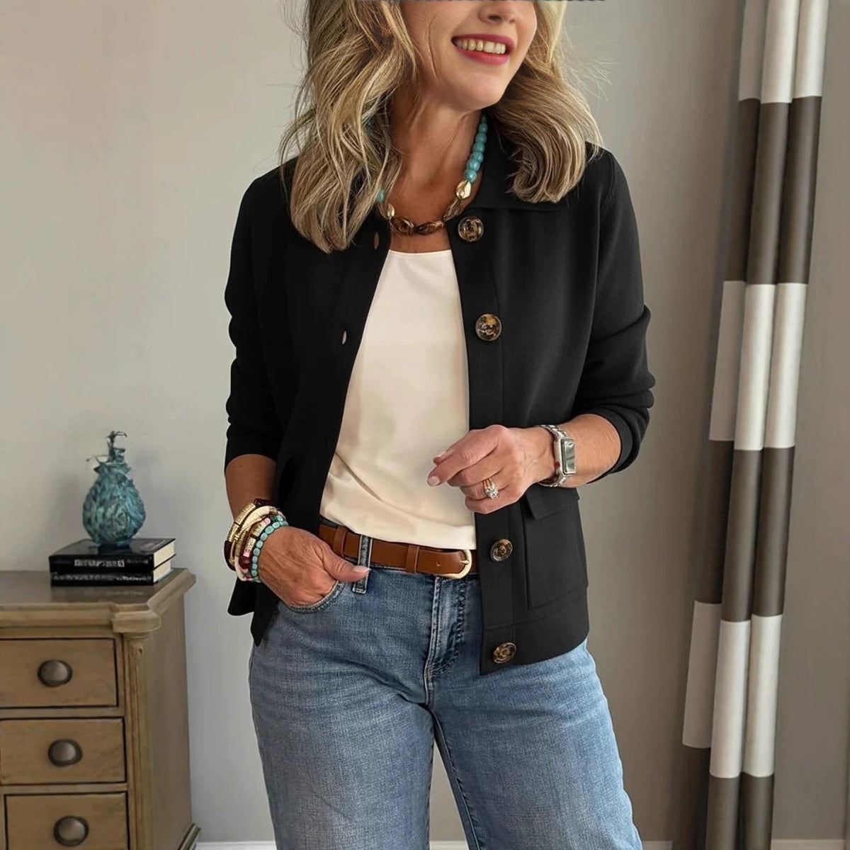 Women's Cropped Button Front Jacket Casual Fall Blazer
