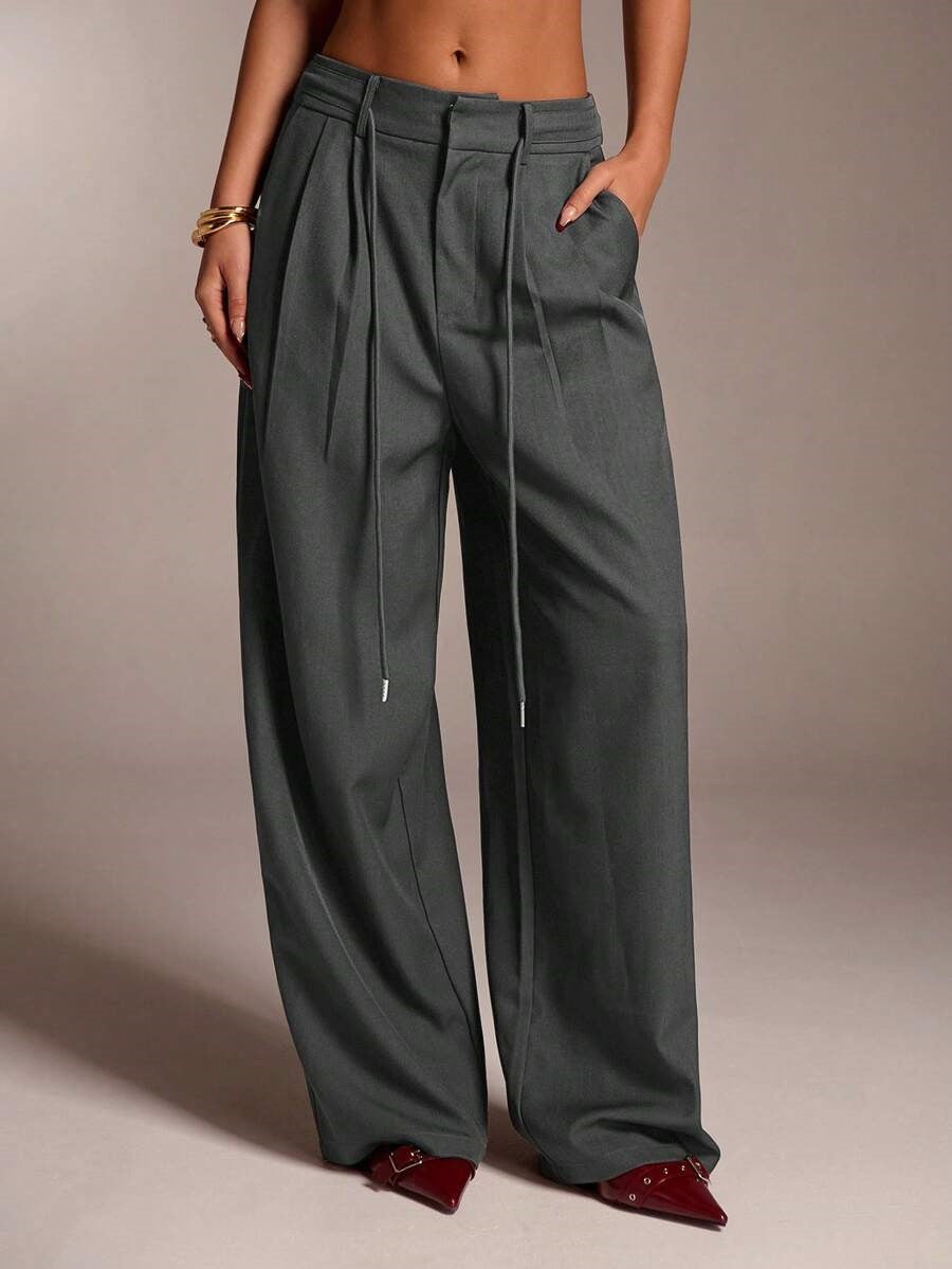Women's High Waist Tie Wide Leg Dress Pants