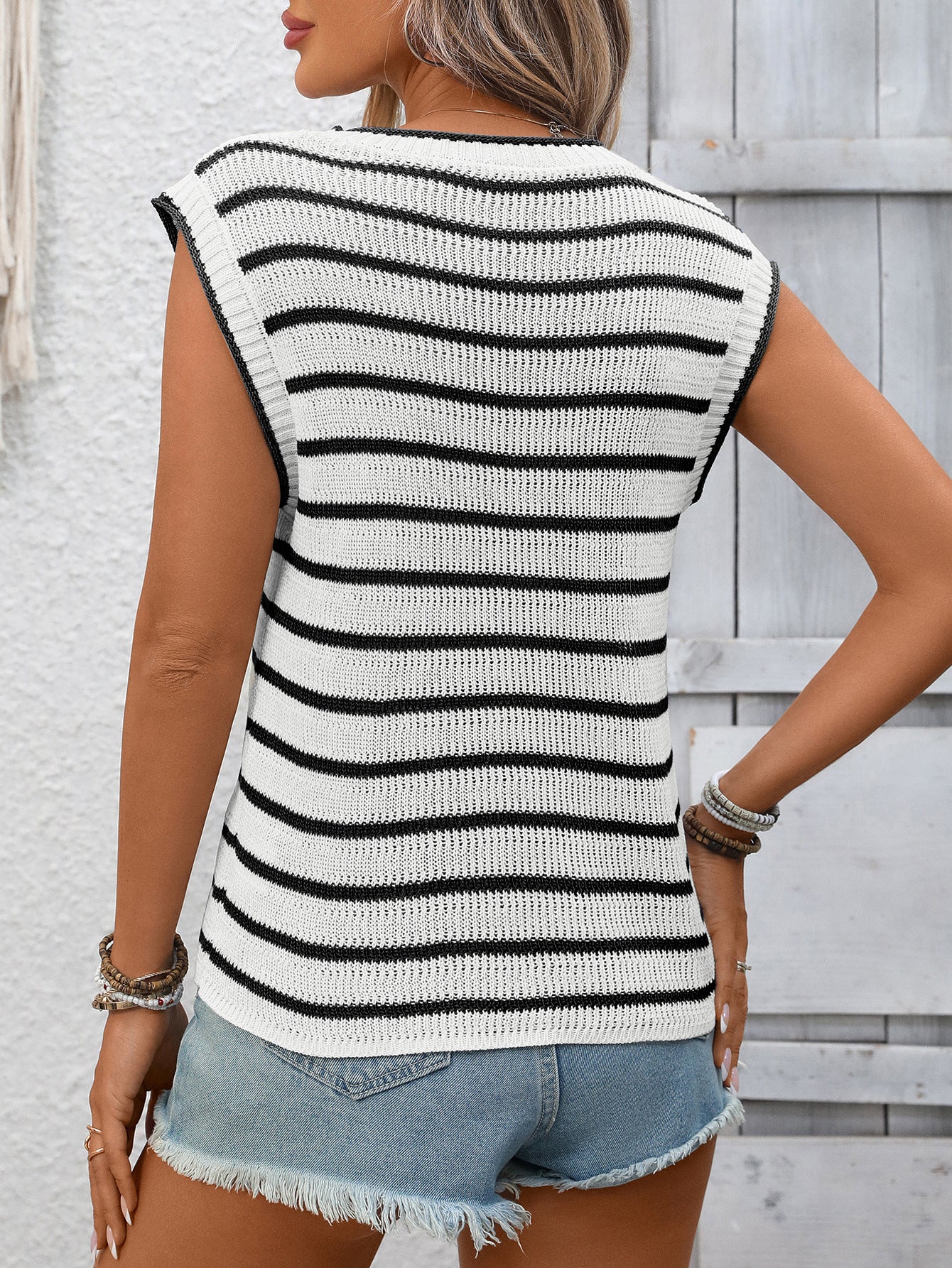 Striped Sleeveless Knit Tank Top Casual Summer Sweater Vest