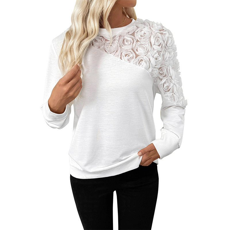 Elegant 3D Floral Lace Patchwork Long Sleeve Pullover