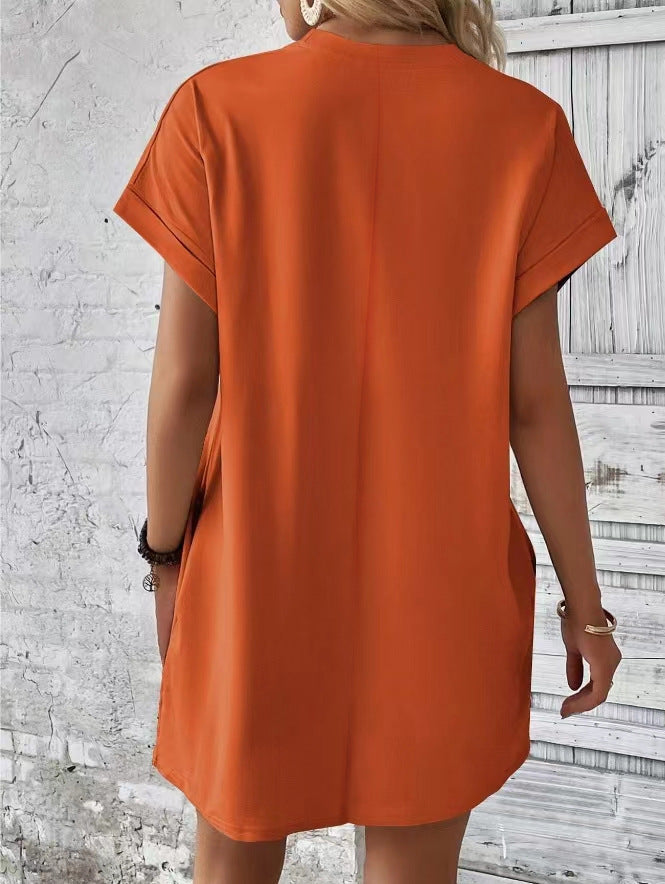 Oversized Crew Neck Casual T Shirt Dress With Pockets