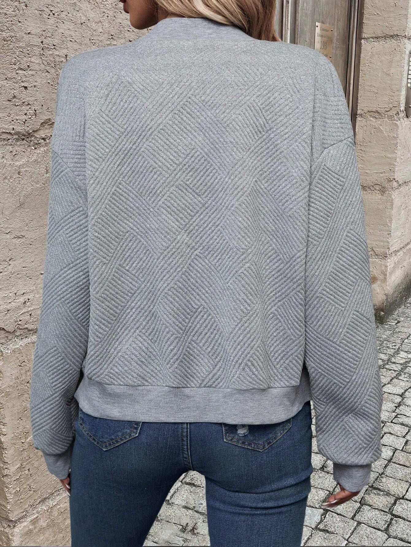 Geometric Textured Bomber Jacket with Pockets